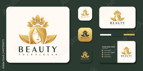 Beauty women ,beauty care ,women face , gold color ,elegance ,logo and business card reference Premium Vector