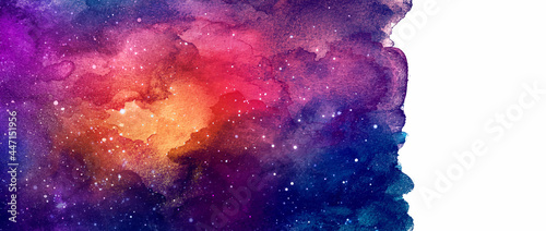 Vector cosmic illustration. Beautiful colorful space background. Watercolor Cosmos