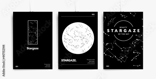 Stargaze. Stylish trendy black and white posters with constellations