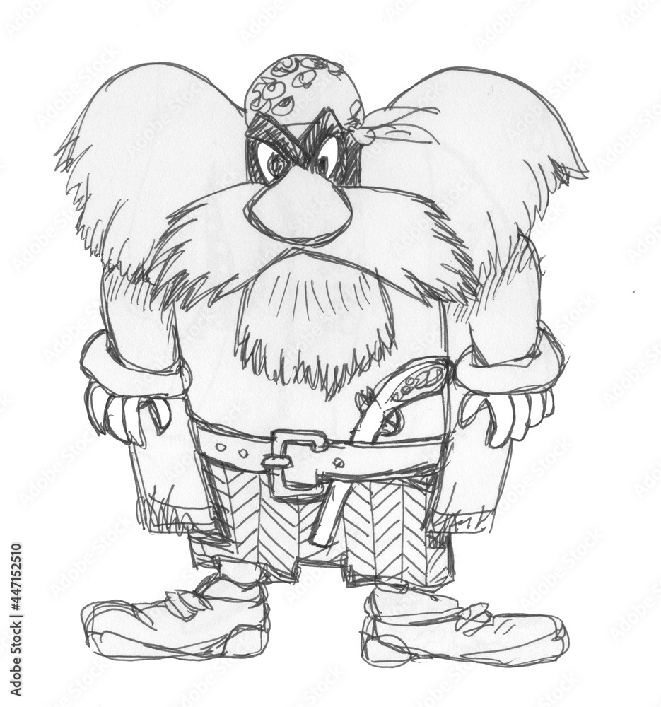 Fototapeta premium Pirate cartoon style. Ink drawing.