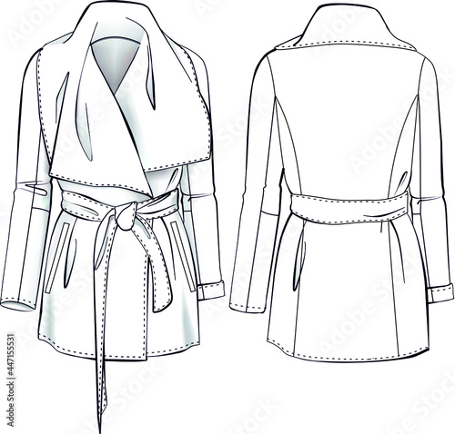Wool Coat Jacket technical illustration. Editable outwear flat fashion sketch