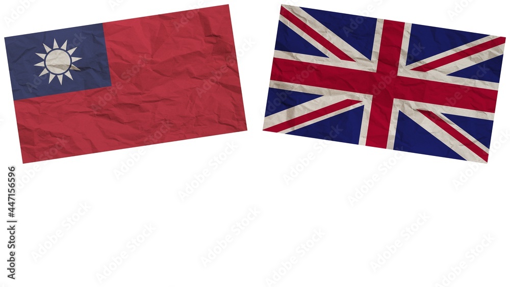 United Kingdom and Taiwan Flags Together Paper Texture Effect Illustration United Kingdom and Taiwan Flags Together Paper Texture Effect Illustration