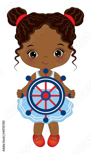 African American Girl Holding Steering Wheel