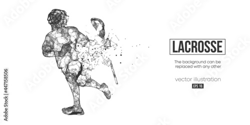 Abstract silhouette of a wireframe lacrosse player from particles on the white background. Convenient organization of eps file. Vector illustartion. Thanks for watching