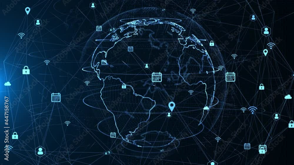 Technology Network Data Connection, Digital Data Network and Cyber Security Loop Animation. Earth Globe Map. Digital Globe, Futuristic Technology, scientific technology data network planet earth. Technology Network Data Connection, Digital Data Network and Cyber Security Loop Animation. Earth Globe Map. Digital Globe, Futuristic Technology, scientific technology data network planet earth.