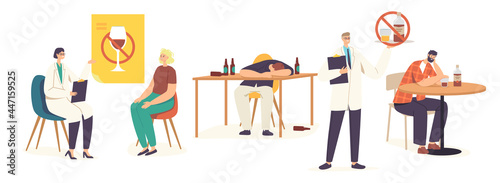 People with Alcohol Addiction Male and Female Characters Having Pernicious Habits Addictions and Substance Abuse