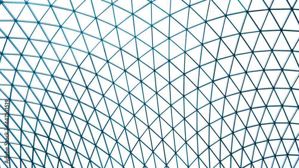 Glass dome roof sky light geometric triangle pattern background. Window metal frame and geodetic glass dome building wallpaper - obrazy, fototapety, plakaty 