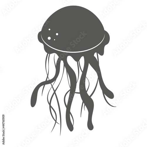 Jellyfish black silhouette isolated on white background. Vector illustration