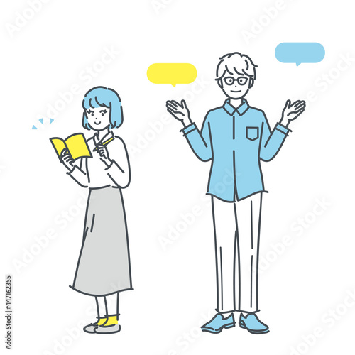 2人のビジネスパーソンの全身イラスト素材