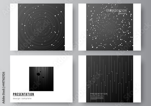 Vector layout of the presentation slides design business templates, multipurpose template for presentation brochure, brochure cover. Tech science future background, space design astronomy concept.