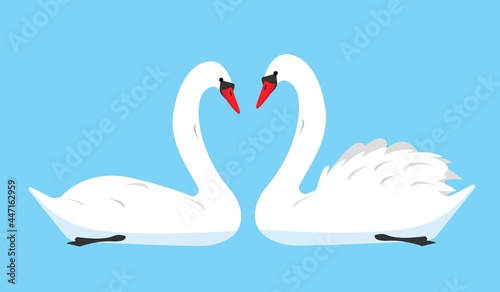 Couple of White swan birds icon isolated on blue background.