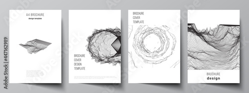 Vector layout of A4 cover mockups templates for brochure, flyer layout, booklet, cover design, book design, cover. Abstract 3d digital backgrounds for futuristic minimal technology concept design.