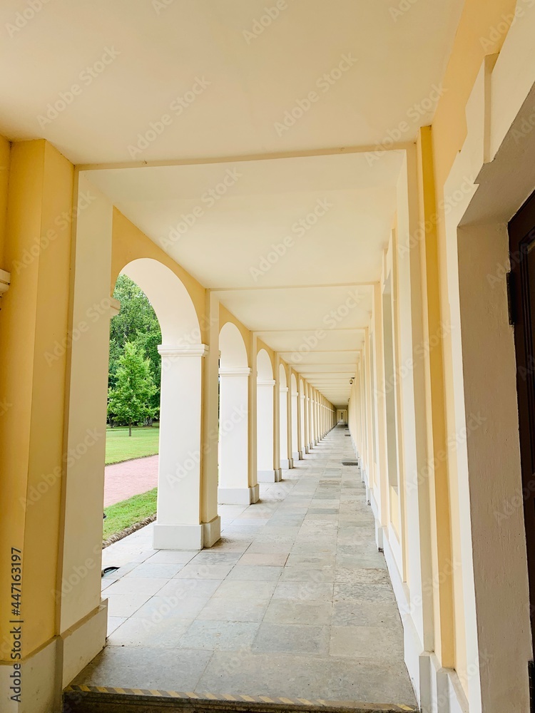 corridor in the building historical archs colonnade