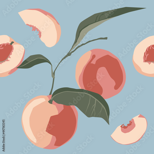 Peaches. Peach pattern. Seamless pattern. Vector image.