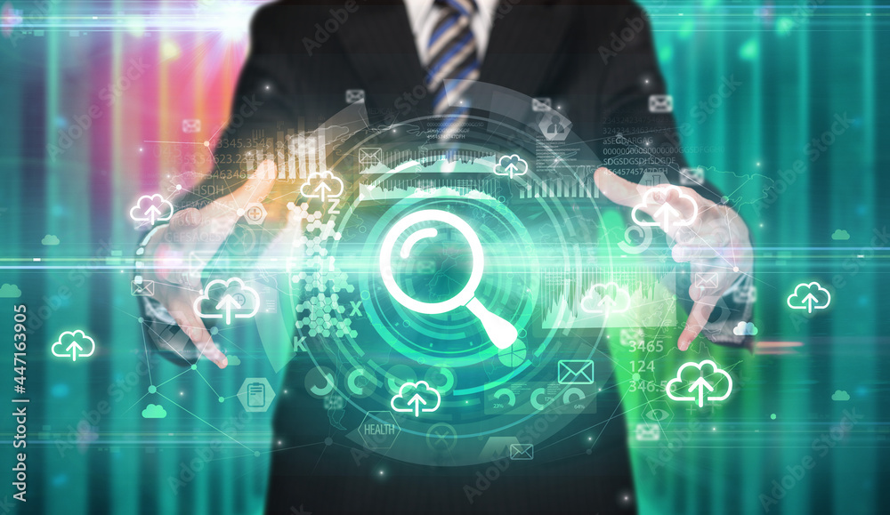 Businessman holding technology icon concept Businessman holding technology icon concept