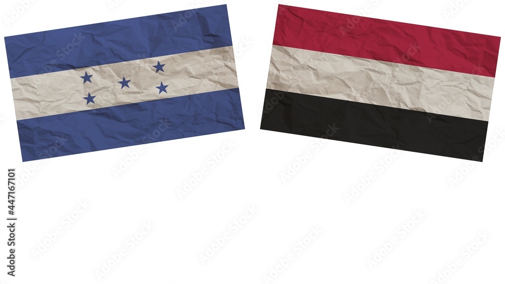 Yemen and Honduras Flags Together Paper Texture Effect Illustration Yemen and Honduras Flags Together Paper Texture Effect Illustration