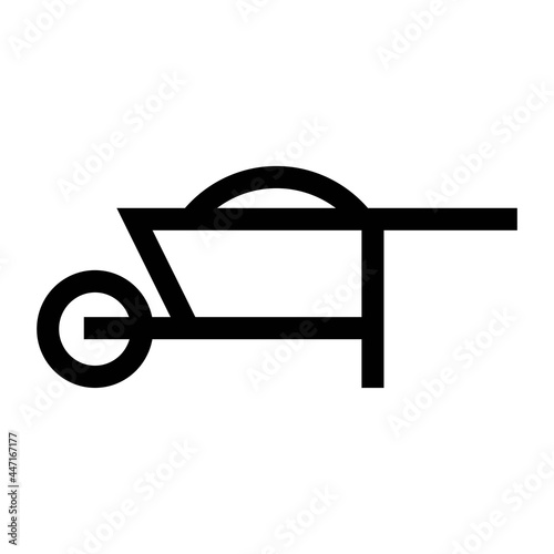 Outline icon. Garden wheelbarrow emblem. Vector illustration