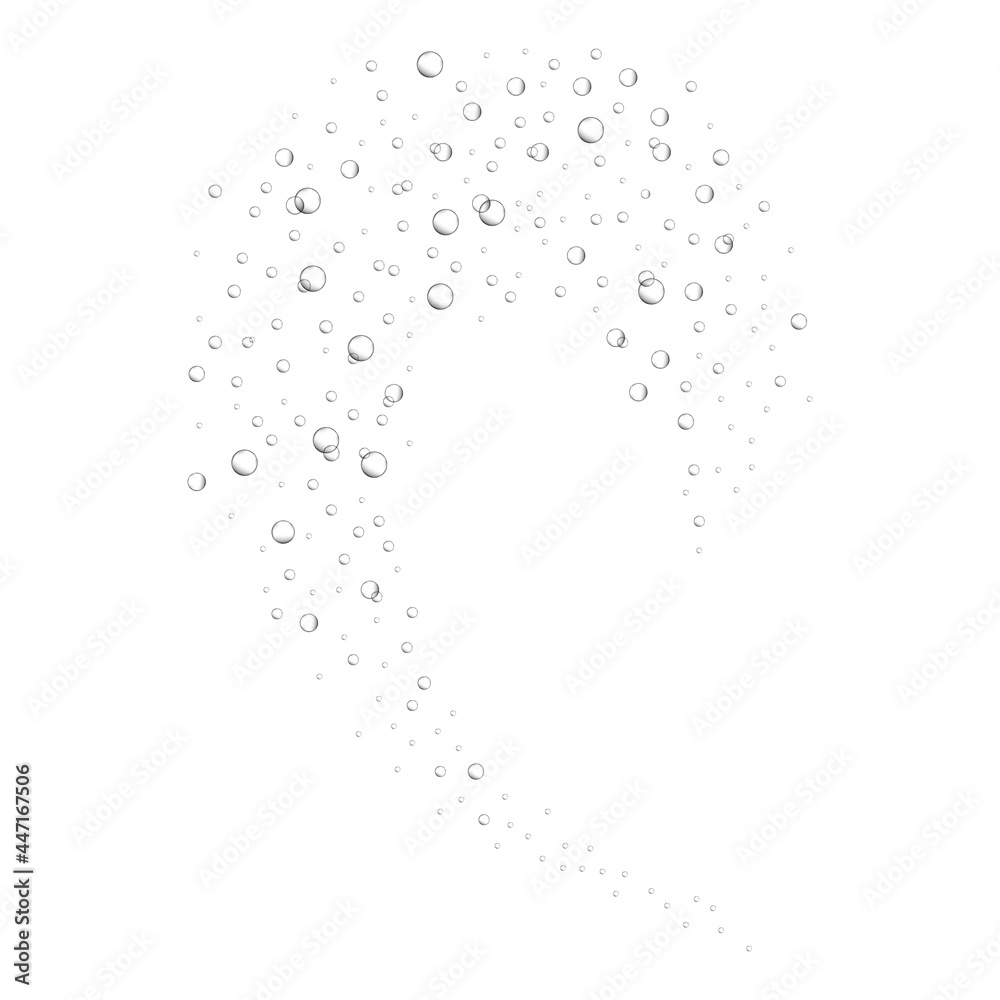 Obraz premium Air bubbles in fizzy carbonated drink, beer, seltzer, soda, lemonade, sparkling wine. Underwater oxygen stream in aquarium or ocean. Soap suds, shampoo foam texture. Vector realistic illustration.