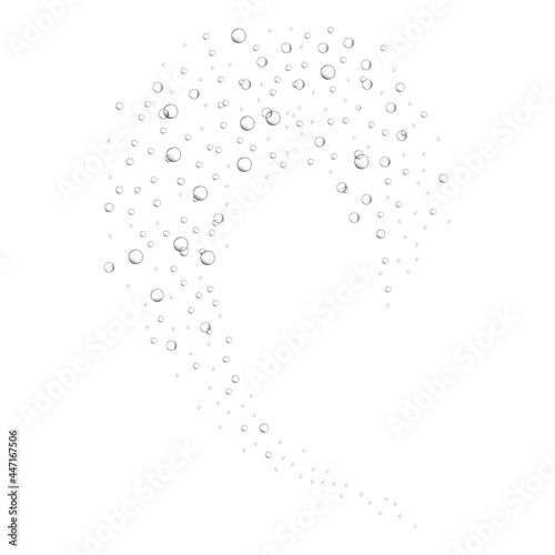 Air bubbles in fizzy carbonated drink, beer, seltzer, soda, lemonade, sparkling wine. Underwater oxygen stream in aquarium or ocean. Soap suds, shampoo foam texture. Vector realistic illustration.