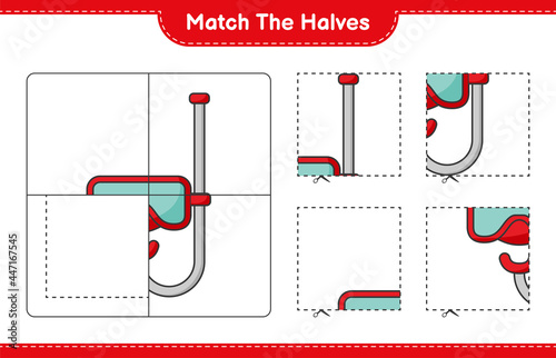 Match the halves. Match halves of Scuba Diving Mask. Educational children game, printable worksheet, vector illustration