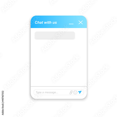 Chatbot window template. Life chat customer service example. Virtual assistant bot layout. Mobile messenger app design. Vector illustration.