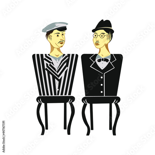  Illustration on the theme of the literary work - "Twelve chairs". Metamorphosis two people or two chairs with illusory images of people.