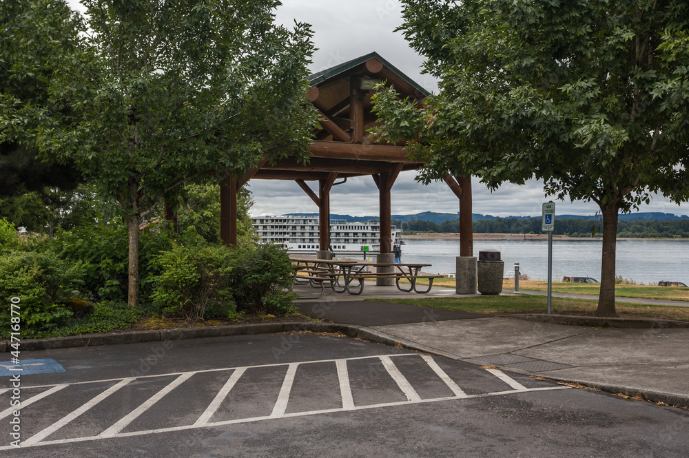 Parking area on the Kalama embankment public park. Washington, USA