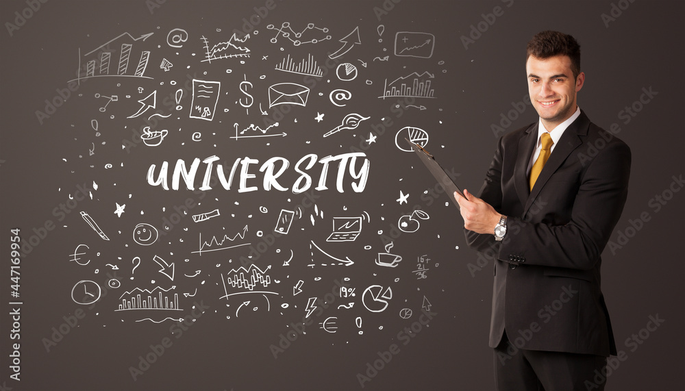 Businessman thinking with educational inscription Businessman thinking with educational inscription