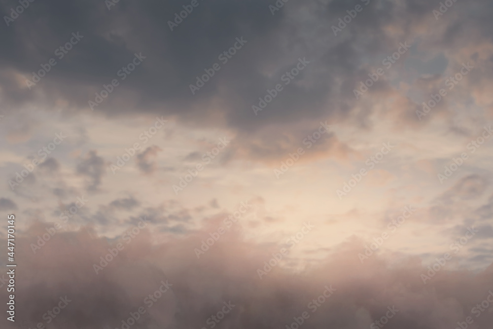 view to soft orange sky above fluffy clouds