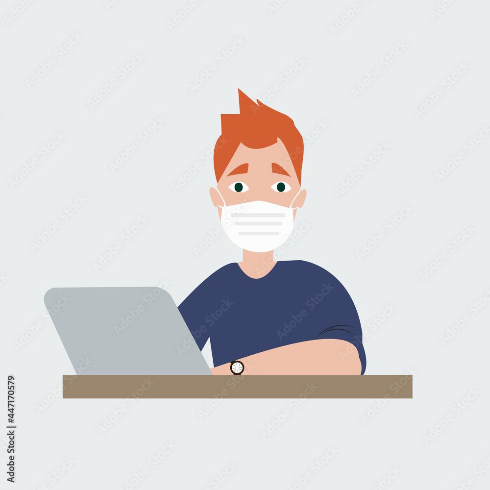 Work during illness, epidemic, illustration, vector