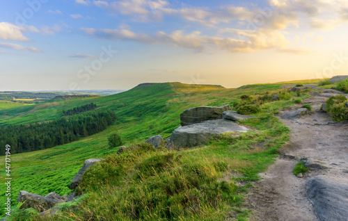 A Beautiful View of Stanage Edge On a Hilltop During Summer Sunset Near Peak District, England