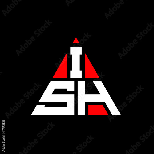 ISH triangle letter logo design with triangle shape. ISH triangle logo design monogram. ISH triangle vector logo template with red color. ISH triangular logo Simple, Elegant, and Luxurious Logo. ISH  photo
