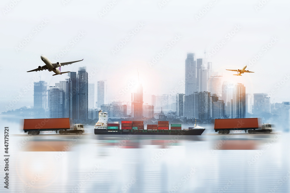 The world logistics background or transportation Industry or shipping business, Container Cargo shipment , truck delivery, airplane , import export Concept