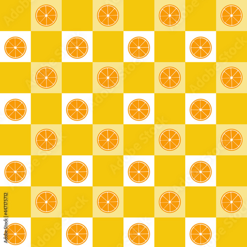 Seamless orange checkered pattern. Illustration summer fruit abstract design. Vector EPS10.