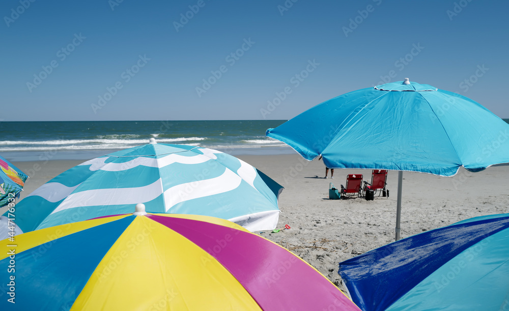 Colorful beach umbrellas on the beach