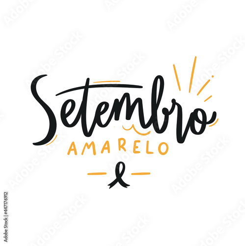 Setembro Amarelo. Yellow September . Brazilian Portuguese Hand Lettering Calligraphy. Vector. photo