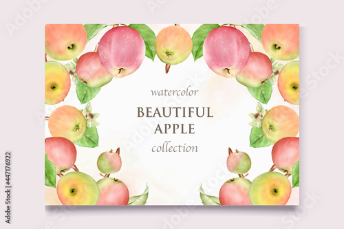hand drawn watercolor apple card set