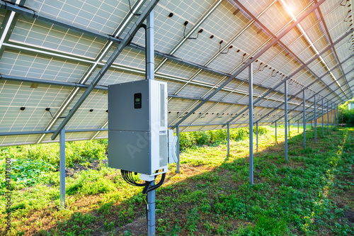 Solar panel inverter under canopy in the backyard made for solar power plant