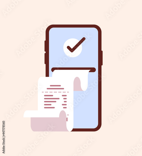 electronic receipt on smartphone screen. Concept online bill or mobile bank vector illustration
