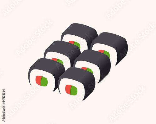 Sushi roll nori with salmon and cucumber vector isometric