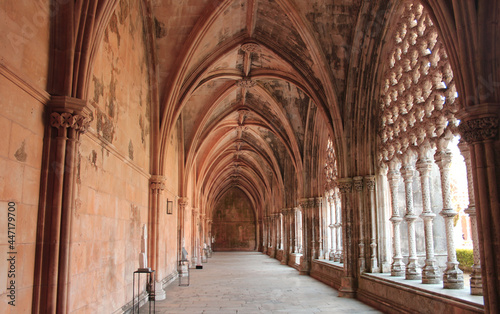 Stone arches at the Gothic Cloister inside the Batalha Monastery in central Portugal, a UNESCO World Heritage Site