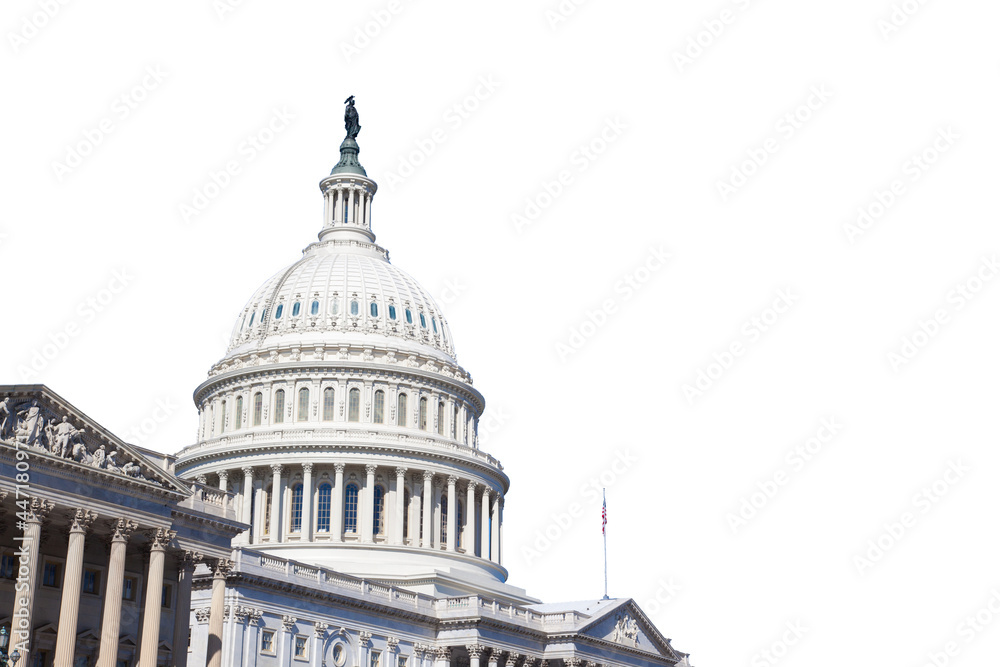 Congress Capitol Building of USA is  isolated on white background in Washington DC