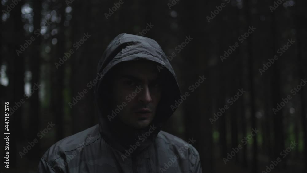 Scary Mysterious Man In Forest Talking To The Camera