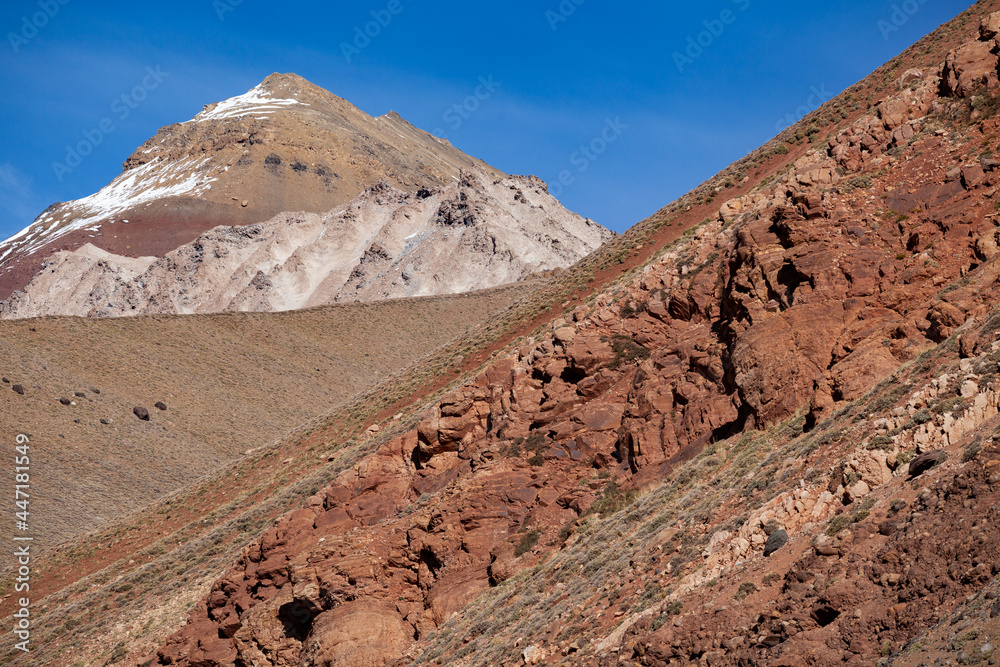 desertic lunar moon like environment mountain landscape colorful blue sky