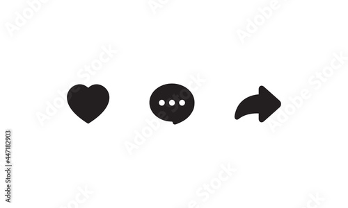Like, Comment, and Share. Icon Set of Streaming Video App. Vector Illustration
