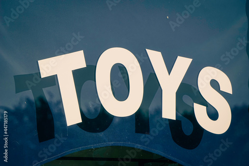 Toys sign on window