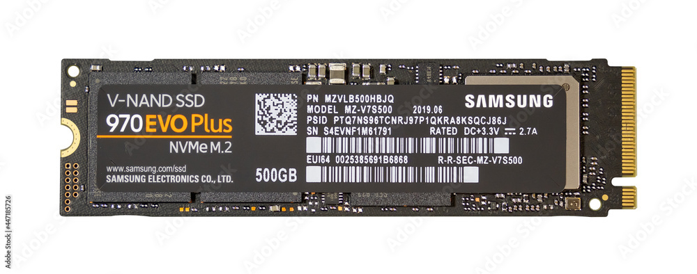 SSD Samsung 970 EVO Plus 500 GB isolated on white background