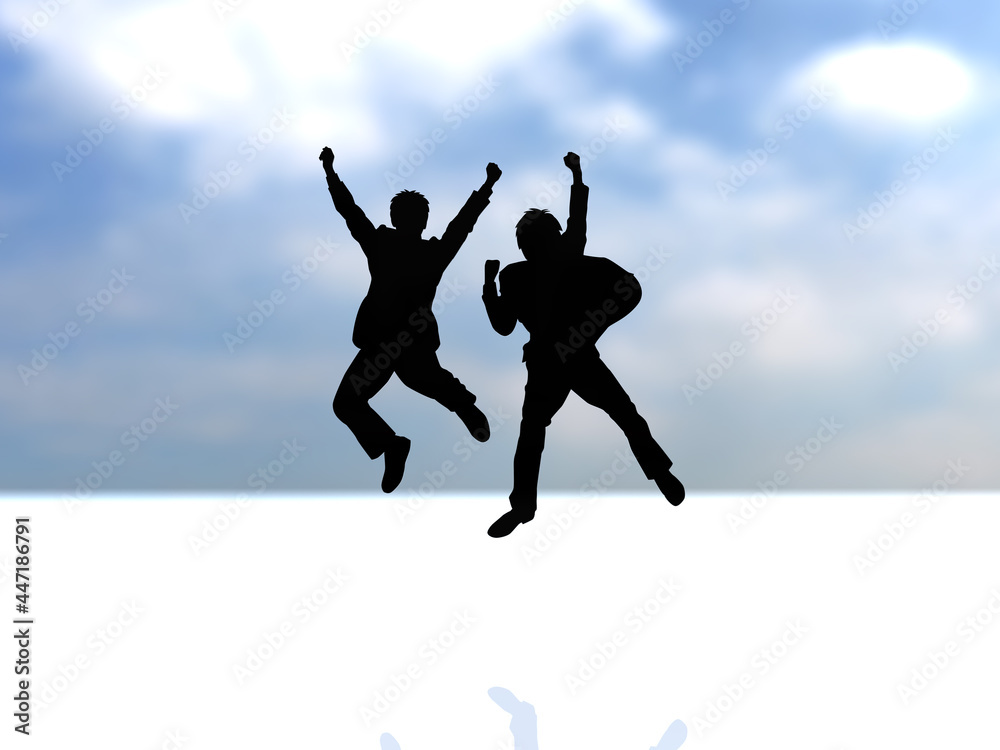 日本 ジャンプする2人の男子学生シルエット 黒 横 Stock イラスト Adobe Stock
