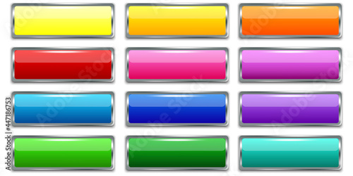 plastic colored buttons in modern style. Blank shiny colored buttons. Banner web buttons. Vector illustration.