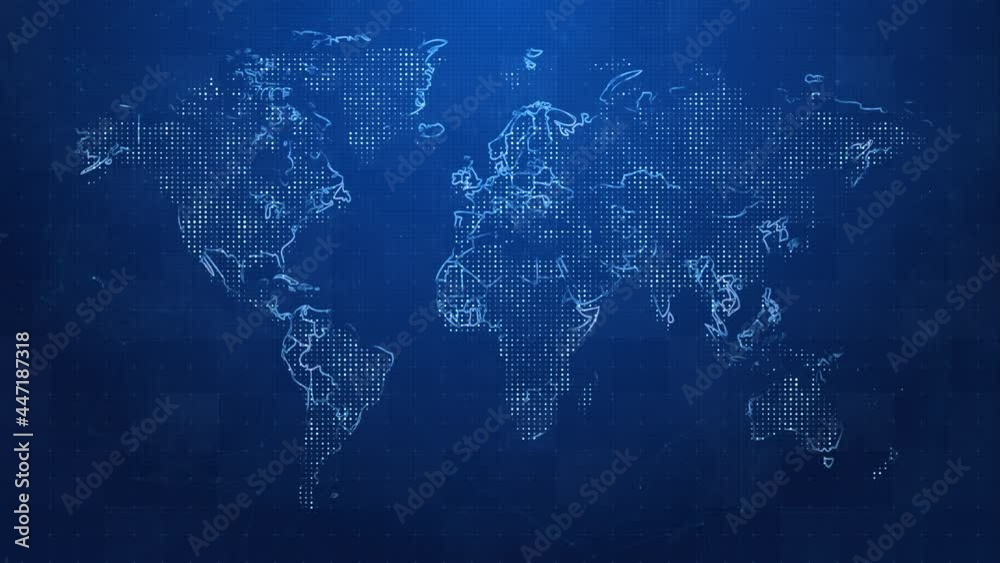 Global communication network planet Earth Map space Loop Animation Background. worldwide exchange of information by internet and connected satellites for finance, cryptocurrency or IoT technology.